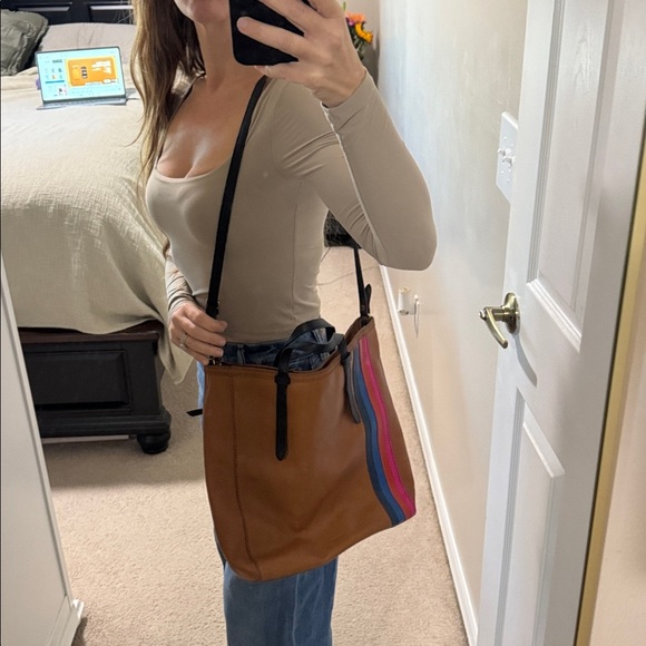 Vintage Fossil Camilla Convertible Backpack /Tote Cow Hide Leather Camel Brown - Picture 10 of 12